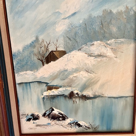 Vintage Oil On Canvas Painting Winter Wonder Land Sine By Jane 22/26 Inch - Picture 8 of 13